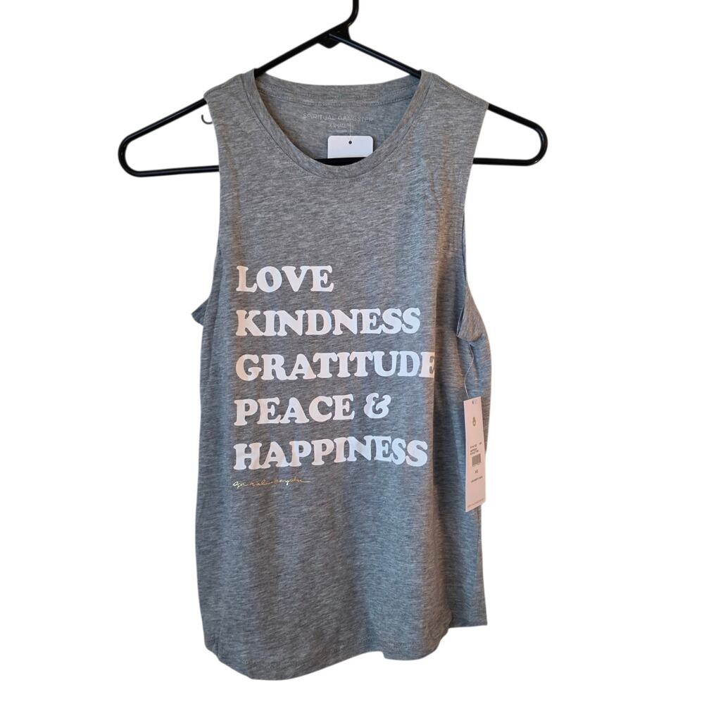 NWT Spiritual Gangster Happiness Muscle Tank Top Gray XS Love Kindness Graphic